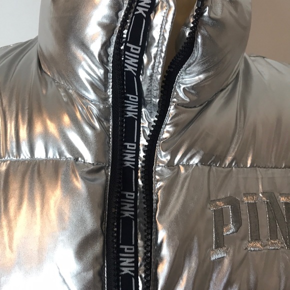 Pink Silver Puffy Vest XS NWOT - Picture 3 of 8